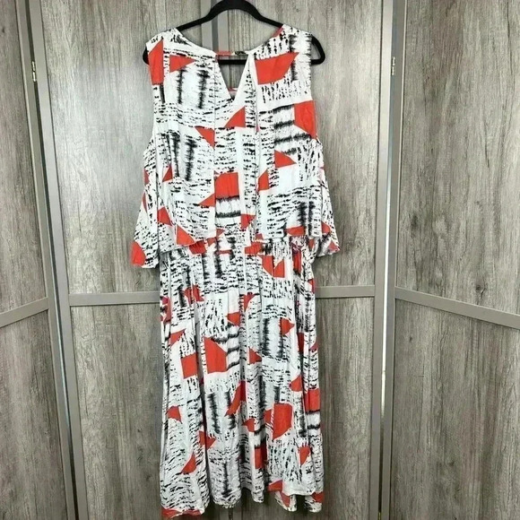 eShakti Dress 2X Midi Sleeveless White Red Flowy 22W - Picture 10 of 10
